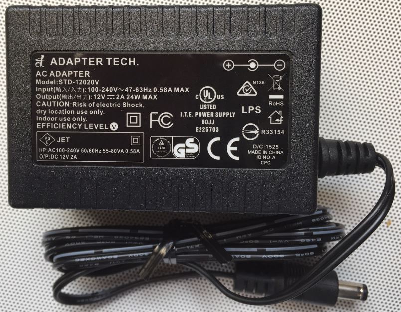 New ADAPTER TECH STD-12020V POWER SUPPLY DC12V 2A 5.5/2.1mm AC ADAPTER
